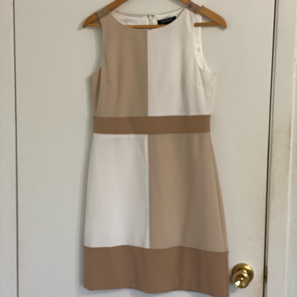 Colorblock Sleeveless Dress - White and Tan